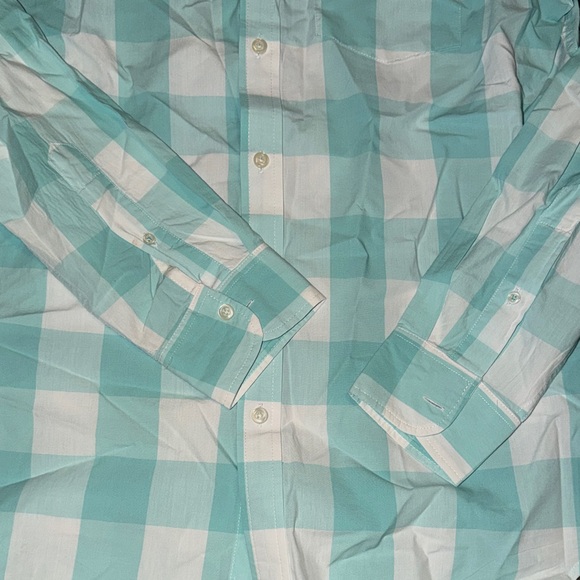 Old Navy Men's Teal and White Plaid Shirt - Picture 3 of 4